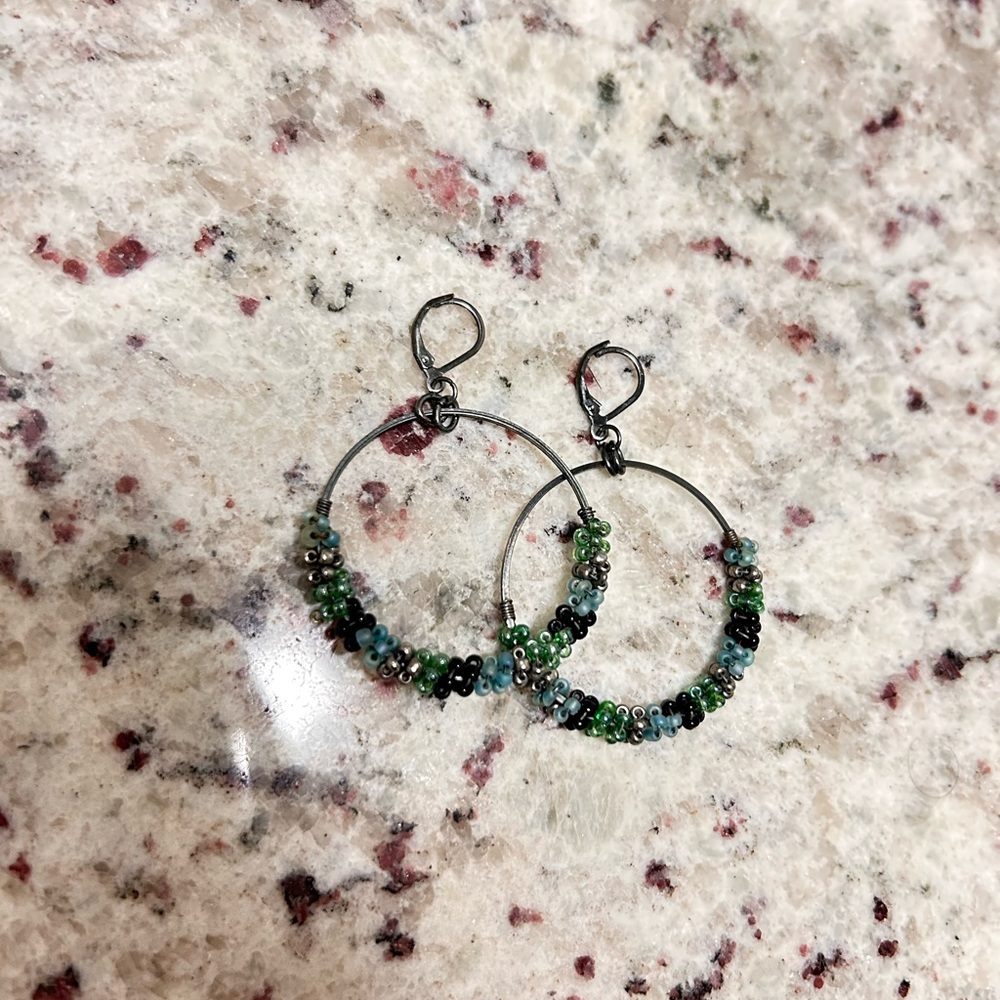 ✨FREE GIFT✨Add to Any Order! Turquoise and teal Beaded Hoop Earrings